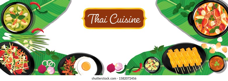 traditional thai food, thai cuisine vector, asian street food background