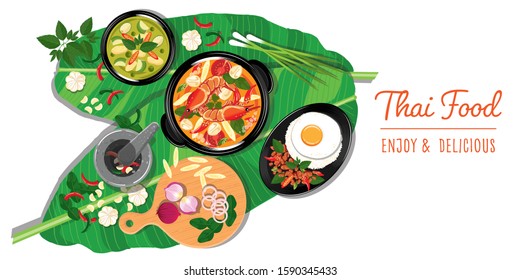 traditional thai food, thai cuisine vector, asian street food background, asian food restaurant