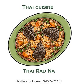 Comida tradicional tailandesa. Thai Rad Na sobre fondo blanco. Ilustración vectorial aislada.