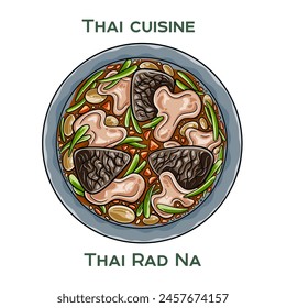 Comida tradicional tailandesa. Thai Rad Na sobre fondo blanco. Ilustración vectorial aislada.