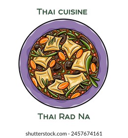 Traditional Thai food. Thai Rad Na on white background. Isolated vector illustration.