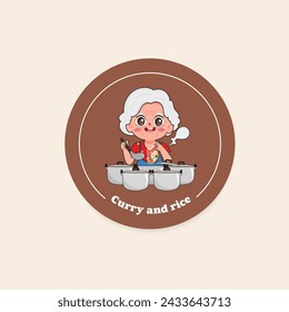 Traditional thai food Rice and curry restaurant. Thailand street food khao gang. Logo sticker design.