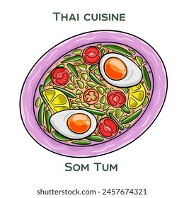 Traditional Thai food. Som Tum on white background. Isolated vector illustration.