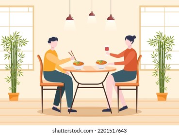 Traditional Thai Food Template Hand Drawn Cartoon Flat Illustration People Eating Thailand Cuisine in a Restaurant or Cafe Design