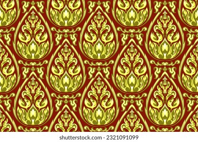 Patrón tradicional tailandés de oro sin foco.  Diseño de vectores para tejidos, alfombras, textiles, baldosas, bordados, papel pintado y fondo
