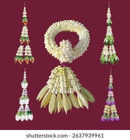 Traditional Thai Jasmine Garlands with Intricate Floral Designs Symbolizing Respect, Blessings, and Cultural Heritage Artistry