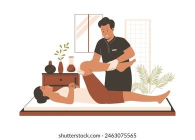 Traditional thai massage therapist vector concept, alternative medicine concept. Flat illustration concept