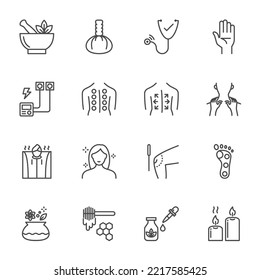 Traditional thai medical and massage icon set. Elements for design, Vector line icon on white background.