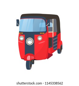 Traditional Thai mode of transport taxi tuk tuk. Thailand transportation of people, travel around the city, transportation of cargo and luggage, thai driving. Vector illustration isolated.