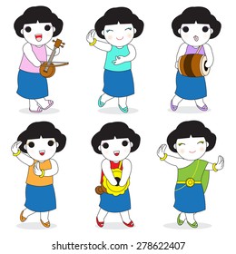 Traditional Thai Musical Instruments character illustration set