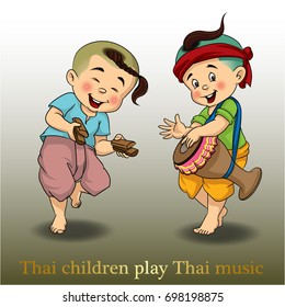 Traditional Thai Musical Instruments character illustration set-A