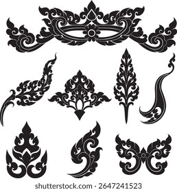 Traditional Thai ornamental arch design with intricate flame and lotus patterns. Perfect for use in invitations, signage borders, cultural packaging, or decorative temple-style frames.