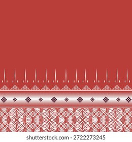 Traditionelles thailändisches Rahmendesign in rot-weißer Farbgebung, inspiriert von thailändischen textilen und kulturellen geometrischen Motiven. Dekorative horizontale Ornament mit eleganten und symmetrischen Details, geeignet für Hintergrund, Banner, Tapete, Verpackung, Einladung, kulturelles Design, Festival-Dekoration, und traditionelle asiatische Kunstwerke. Ideal für Print- und Digitaldruck