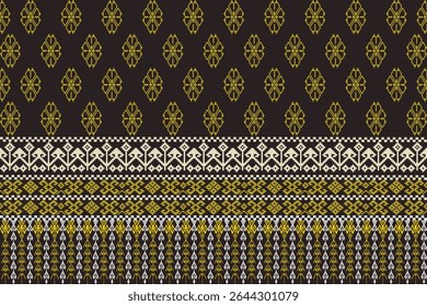 Traditional Thai pattern in cream and golden yellow tones and a brown background 