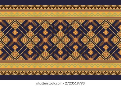 Padrão tradicional tailandês de arte em pixels. Vetor étnico ponto de cruz geométrica forma sem emenda padrão. Padrão de bordado de seda para uso de tecido, têxtil, borda, corredor de mesa, tapete, tapete, estofamento, etc.