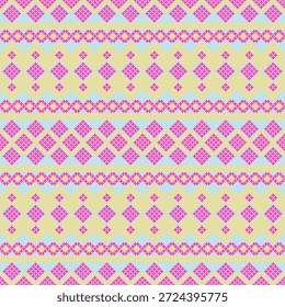 Patrón sin costuras tradicional de seda tailandesa, diseño textil geométrico étnico en turquesa y rosa para fondo y Fondo de pantalla. Abstractas patrón de batik del sudeste asiático, textura de tela geométrica vibrante para el diseño de moda y bienes digitales.