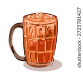 Traditional Thai Tea with Ice Cubes Isolated on White Background
