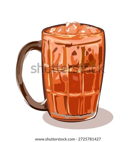 Traditional Thai Tea with Ice Cubes Isolated on White Background