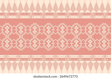 Traditional Thai textile vector with pink and purple pixel art motifs. Inspired by ethnic weaving patterns, perfect for fabric, fashion, and cultural design.
