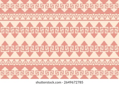 Vetor têxtil tailandês tradicional com motivos de arte de pixel rosa e roxo. Inspirado por padrões de tecelagem étnica, perfeito para tecido, moda e design cultural.
