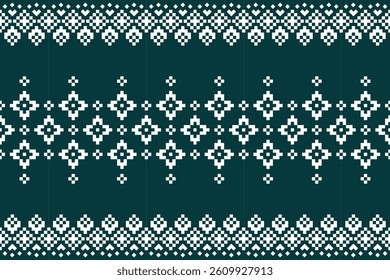 Traditional Thai tribal textile pattern in pixel art style. Seamless vector indigo fabric design, perfect for backgrounds, wrapping paper, fashion, or ethnic-themed projects.