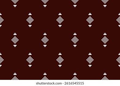 Traditional Thai tribal textile pattern in pixel art style. Seamless vector indigo fabric design, perfect for backgrounds, wrapping paper, fashion, or ethnic-themed projects.