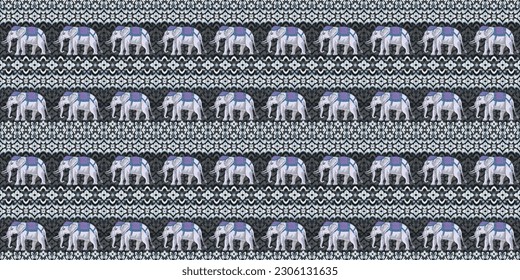 Traditional Thai white elephant ethnic pattern.  Seamless pattern vector design for fabric, carpet, tile, wallpaper and background