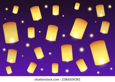 Traditional thai Yi Peng, Loy Krathong sky latern festival. Vector illustrations for banner, website, landing page, flyer.
