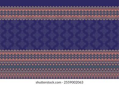 Traditional Thai-Inspired Border and Floral Pattern with Intricate Symmetry in Blue, Green, and Gold – Elegant Seamless Design for Textiles, Decorative Art, Wallpapers, and Cultural Projects