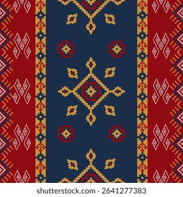 Traditional Thai-Isan textile patterns in royal tones of red, gold, and navy. Perfect for fabric prints, cultural designs, and elegant digital or physical crafts.