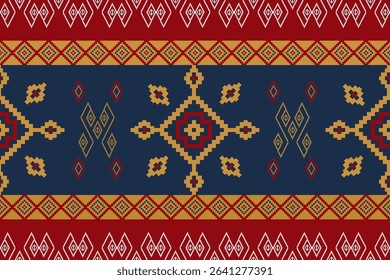 Traditional Thai-Isan textile patterns in royal tones of red, gold, and navy. Perfect for fabric prints, cultural designs, and elegant digital or physical crafts.