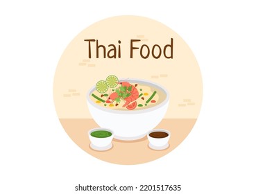 Traditional Thailand Food Template Cartoon Hand Drawn Illustration Various of Thai Cuisine Design