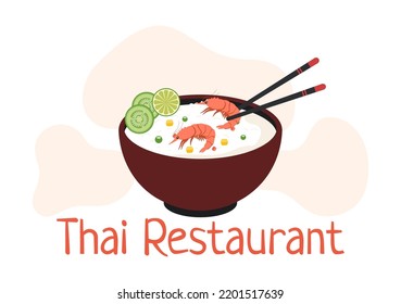 Traditional Thailand Food Template Cartoon Hand Drawn Illustration Various of Thai Cuisine Design