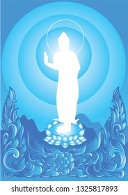 traditional Thailand illustration Buddha Siddhartha gautama with Thai flower frame