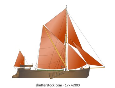 a traditional Thames sailing Barge from the 1890s