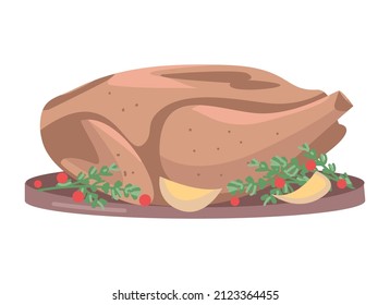 Traditional thanksgiving dish semi flat color vector object. Full sized item on white. Dinner served. Tasty food simple cartoon style illustration for web graphic design and animation