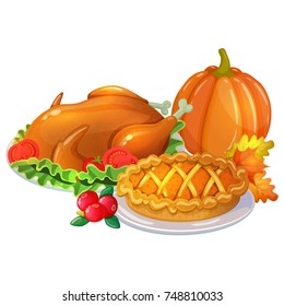 Traditional Thanksgiving food, cartoon illustration. Vector.