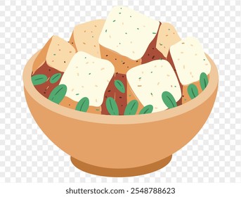 Traditional Thanksgiving stuffing with seasoned bread cubes and herbs in dish on transparent background.vector