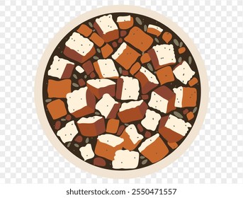 Traditional Thanksgiving stuffing with seasoned bread cubes and herbs in dish on transparent background.vector