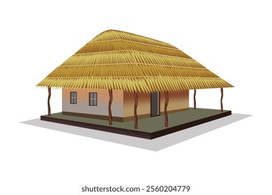 Traditional thatched roof hut illustration - rural house vector design on white background