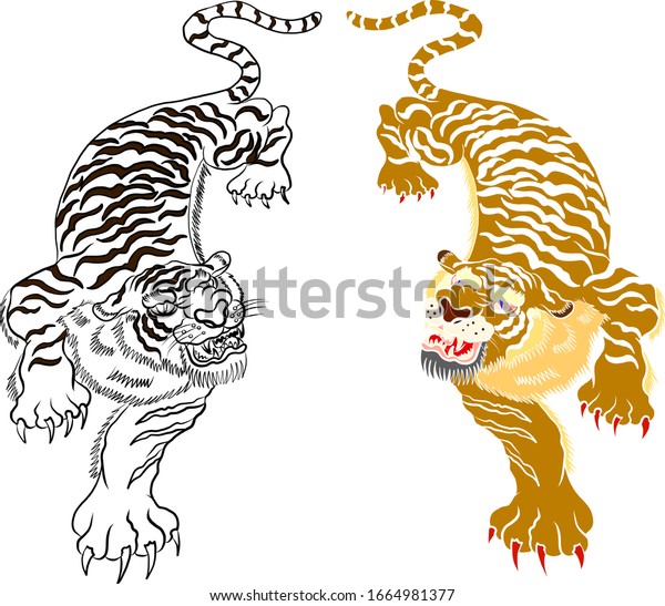 Traditional Tiger Vector Illustration Sticker Tattoo Stock Vector ...