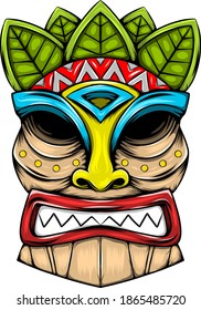 The traditional tiki island mask made from the wood with the leaves accent