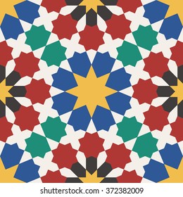 Traditional tile ornament.
Islamic geometric background. 
Seamless pattern.
Vector illustration. 