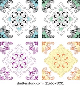 Traditional tile pattern vector, Abstract background. Vector hand drawn illustration, typical tiles, Ceramic tiles ornate geometric decorative tiles.Mosaic texture for kitchen wall or bathroom floor.