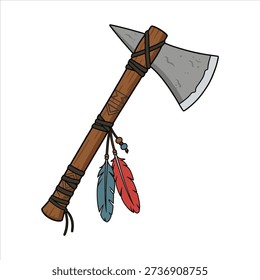 Traditional Tomahawk Axe with Feathers – Native Style Weapon Illustration