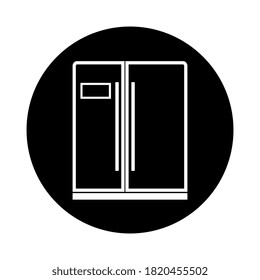Traditional top freezer refrigerator or fridge line art bubble vector icon for apps and websites