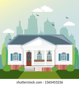 Traditional town house. Flat style illustration.