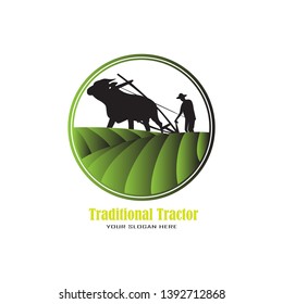 Traditional tractor with cow vector image