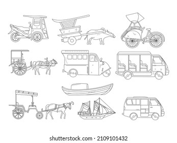 traditional transportation illustration set pack bundle