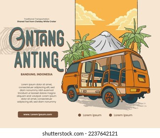 Tradicional Transportación Ontang Anting Sundanese West Java ilustración para la idea de promoción del turismo de afiches